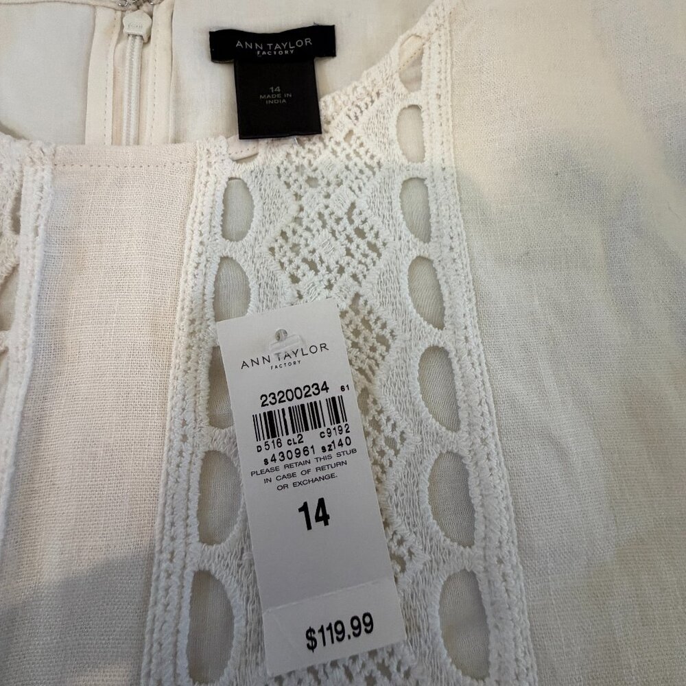 NWT Ann Taylor Sheath Dress - White Linen and Lace, Short-Sleeved - Picture 5 of 8